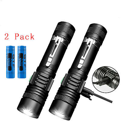 2 Pack LED Flashlight Ultra-Bright Torch - USB Rechargeable - 20000 lumens