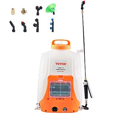 Battery Powered Backpack Sprayer ; 4 Gal Tank; 0-90 PSI Adjustable Pressure; Back Pack Sprayer with 8 Nozzles and 2 Wands; 12V 8Ah Battery; Wide Mouth Lid for Weeding; Spraying; Cleaning